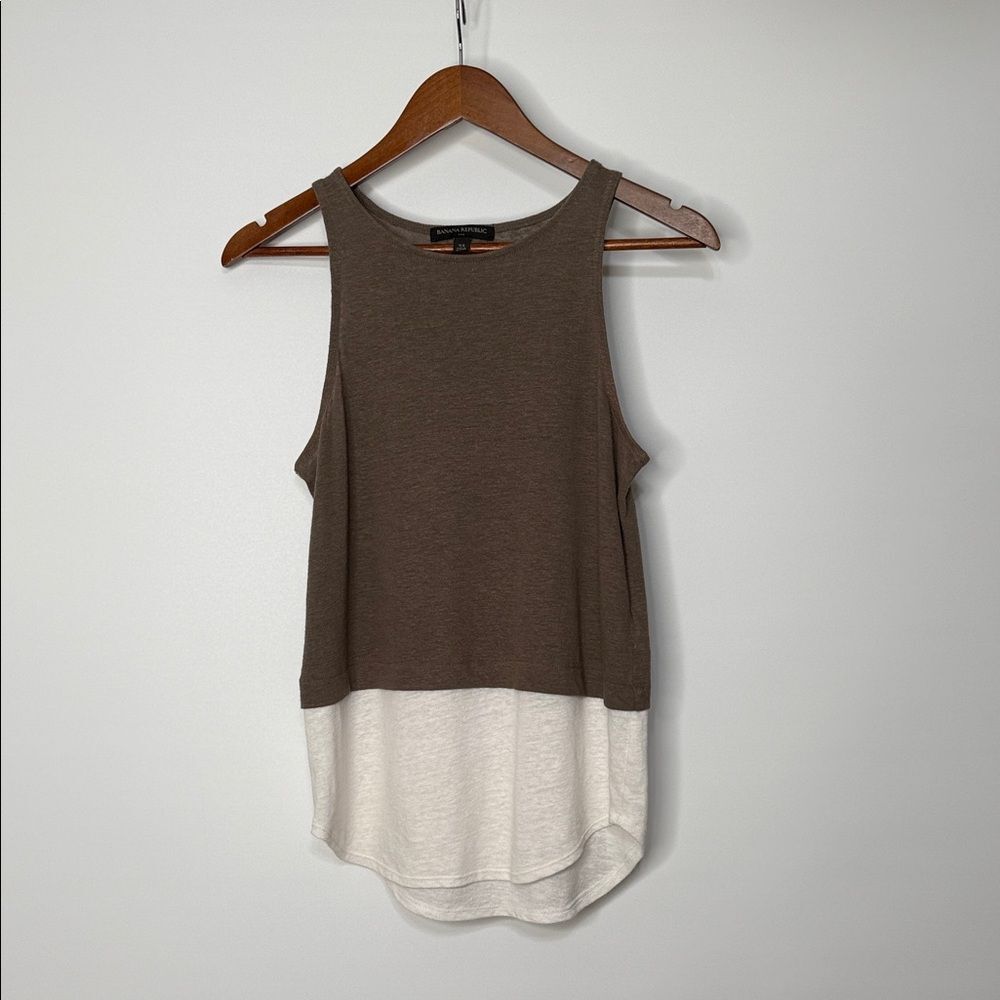 Banana Republic Brown and White Colorblock Knit Tank Top XS